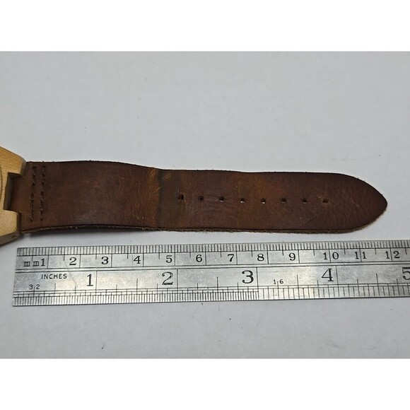 Cucol Bamboo Wooden Watch Brown Leather Strap Minimalist Quartz 45mm New Battery - Picture 7 of 11